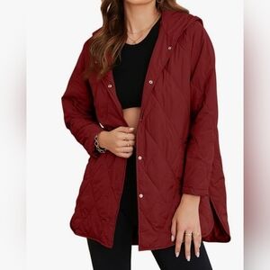 Plus Size Diamond Quilted Hooded Long Lightweight Jacket